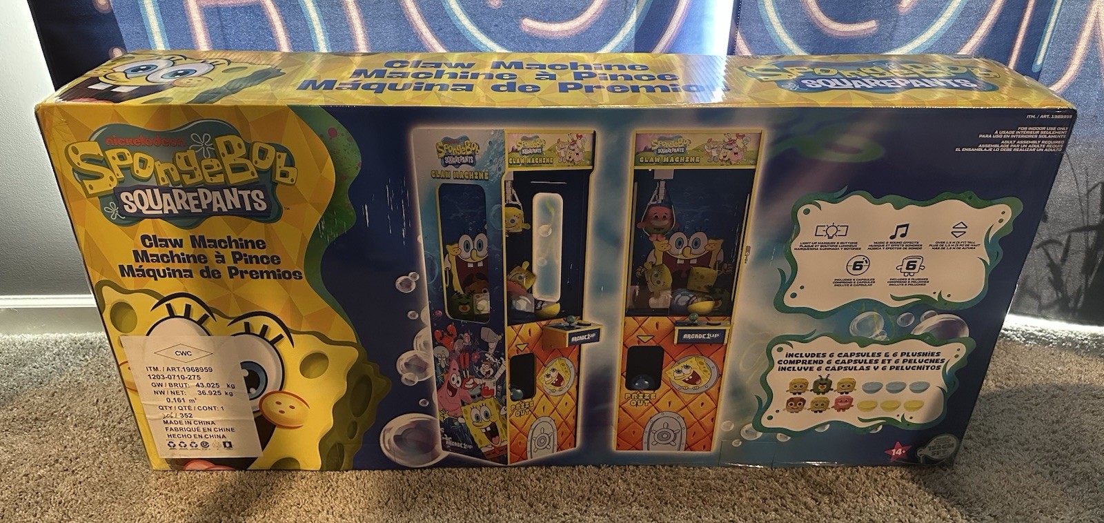 Arcade1Up SpongeBob SquarePants Claw Machine (Brand New Sealed In box)