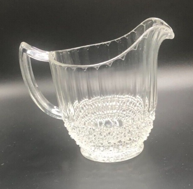 Clear Pressed Glass Pitcher Ribbed w/ Diamond Design Perfect Medium Size