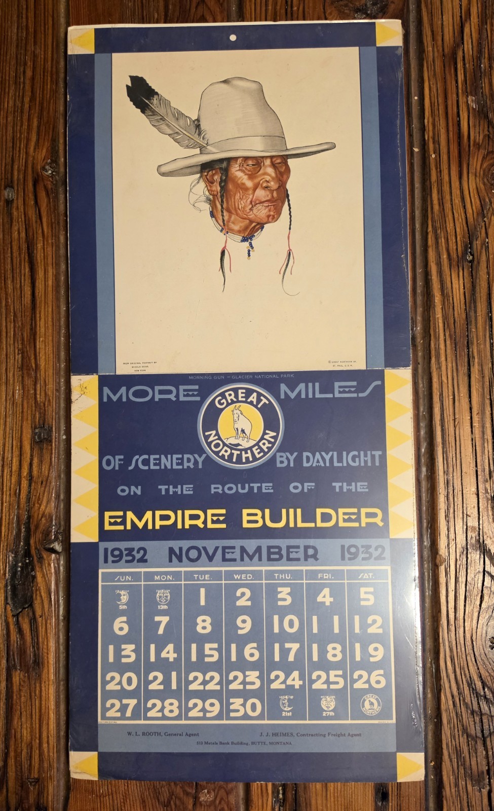 1932 Great Northern Calendar With Blackfeet Chief Mint Condition