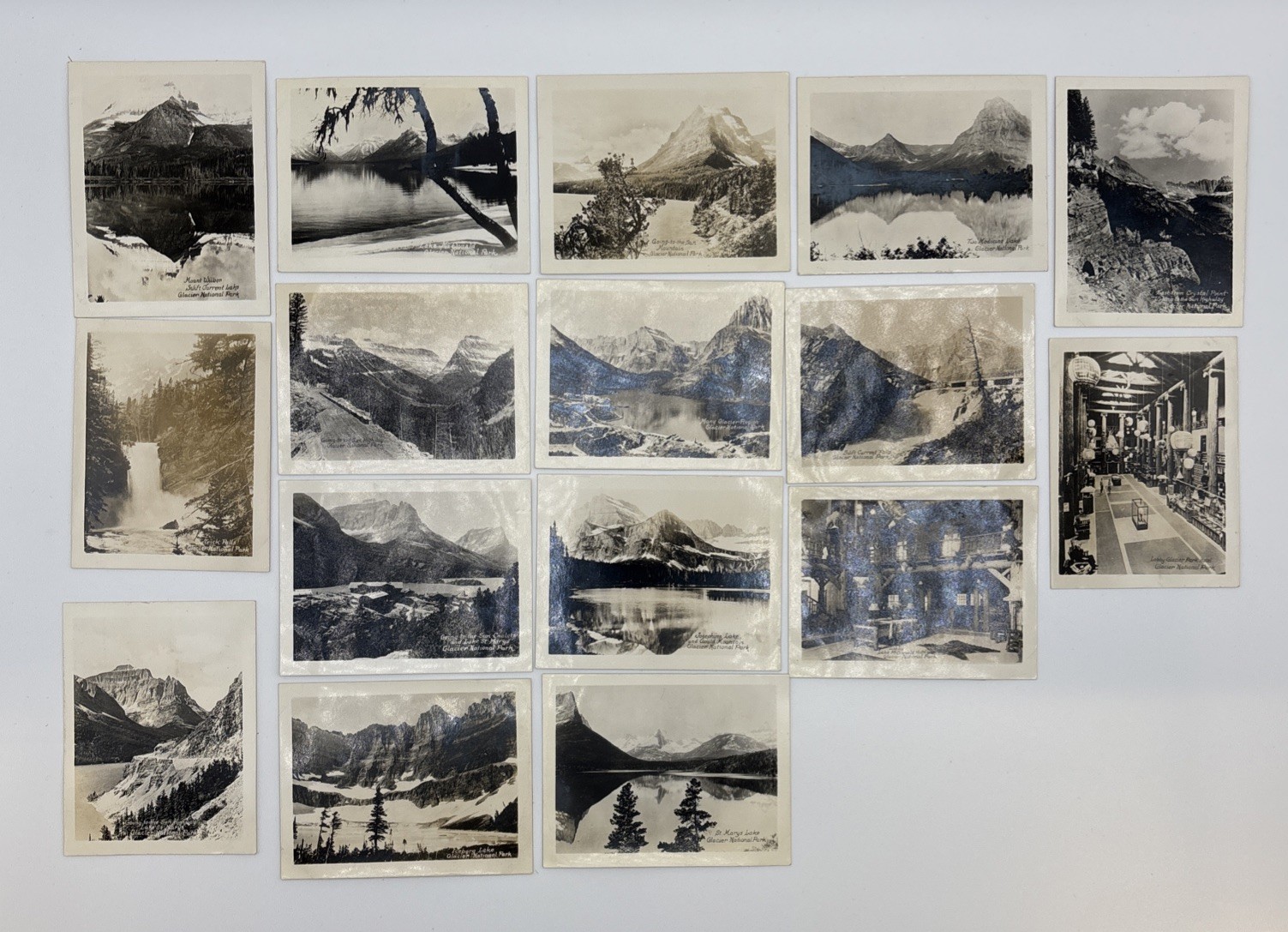 Lot of 16 Vintage 1920s Glacier National Park Mini Photographs TJ Hileman Lodge
