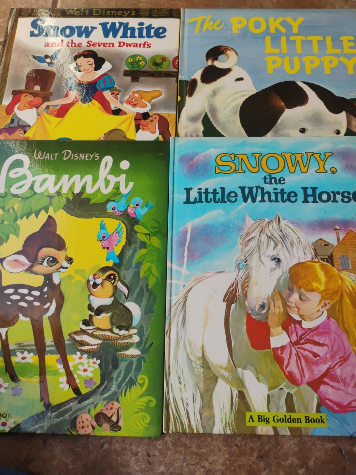 Vintage Lot Of 4 Big Golden Books Snow White, Bambi, Poky Little Puppy, Snowy