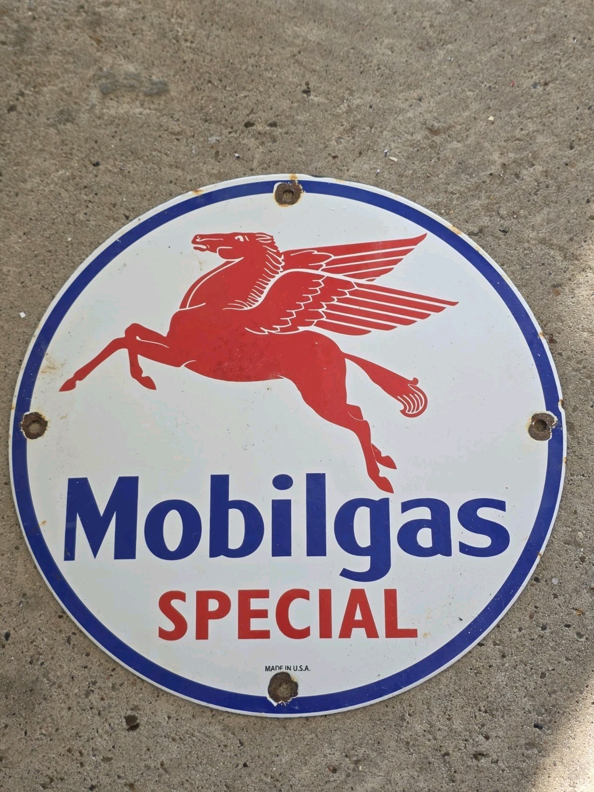 VINTAGE MOBILGAS SPECIAL PEGASUS PORCELAIN SIGN DEALERSHIP MOBIL MOTOR OIL 12
