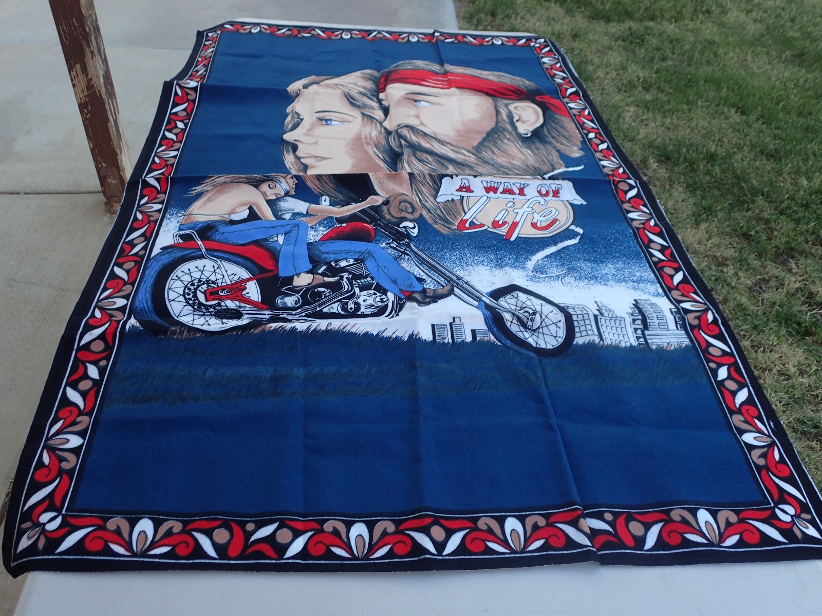 Vintage David Mann A Way of Life Harley Davidson Motorcycle Felt Tapestry 1970's Vintage David Mann A Way of Life Harley Davidson Motorcycle Felt Tapestry 1970's