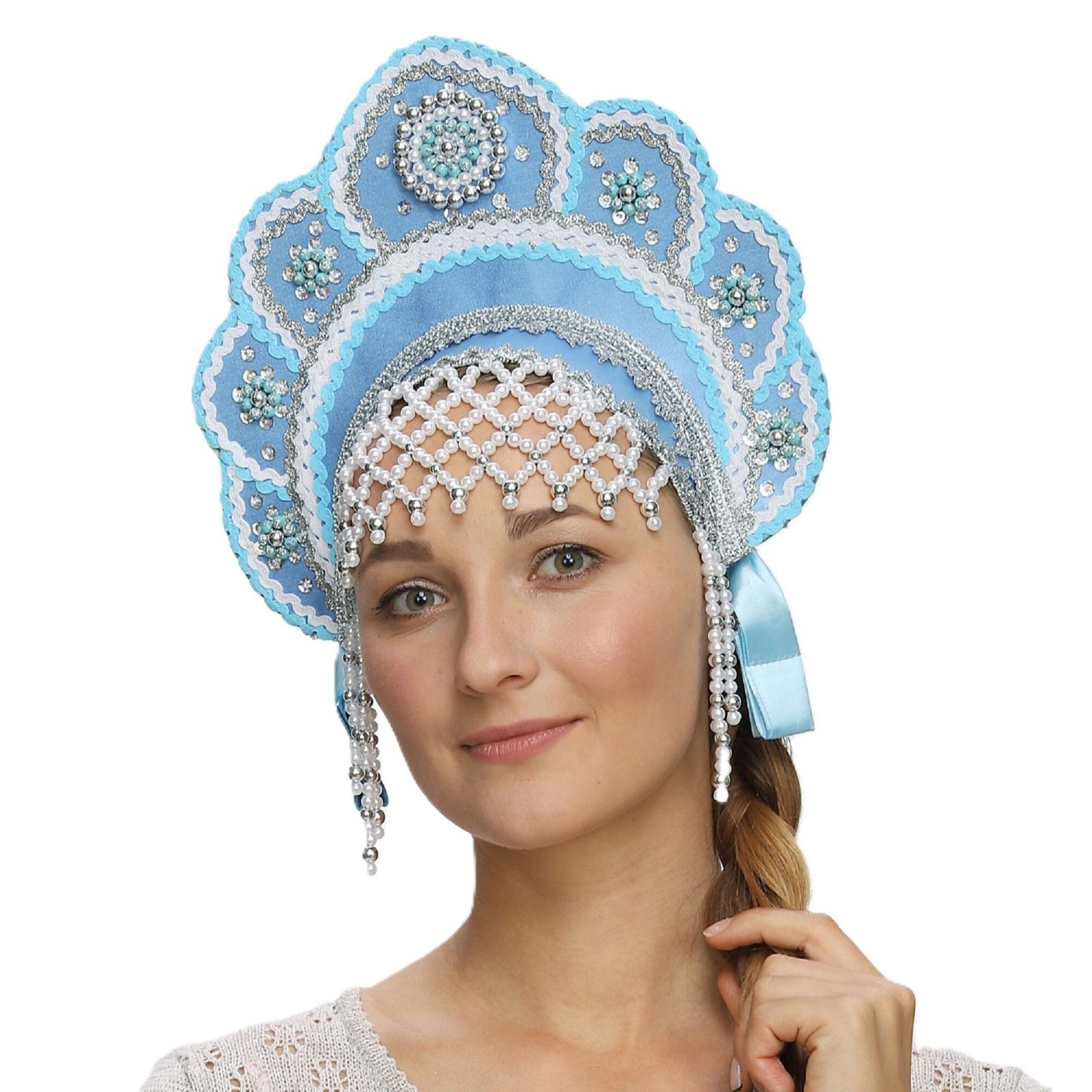 Kokoshnik Traditional Russian Folk Costume Headdress Blue Кокошник Adult Kids