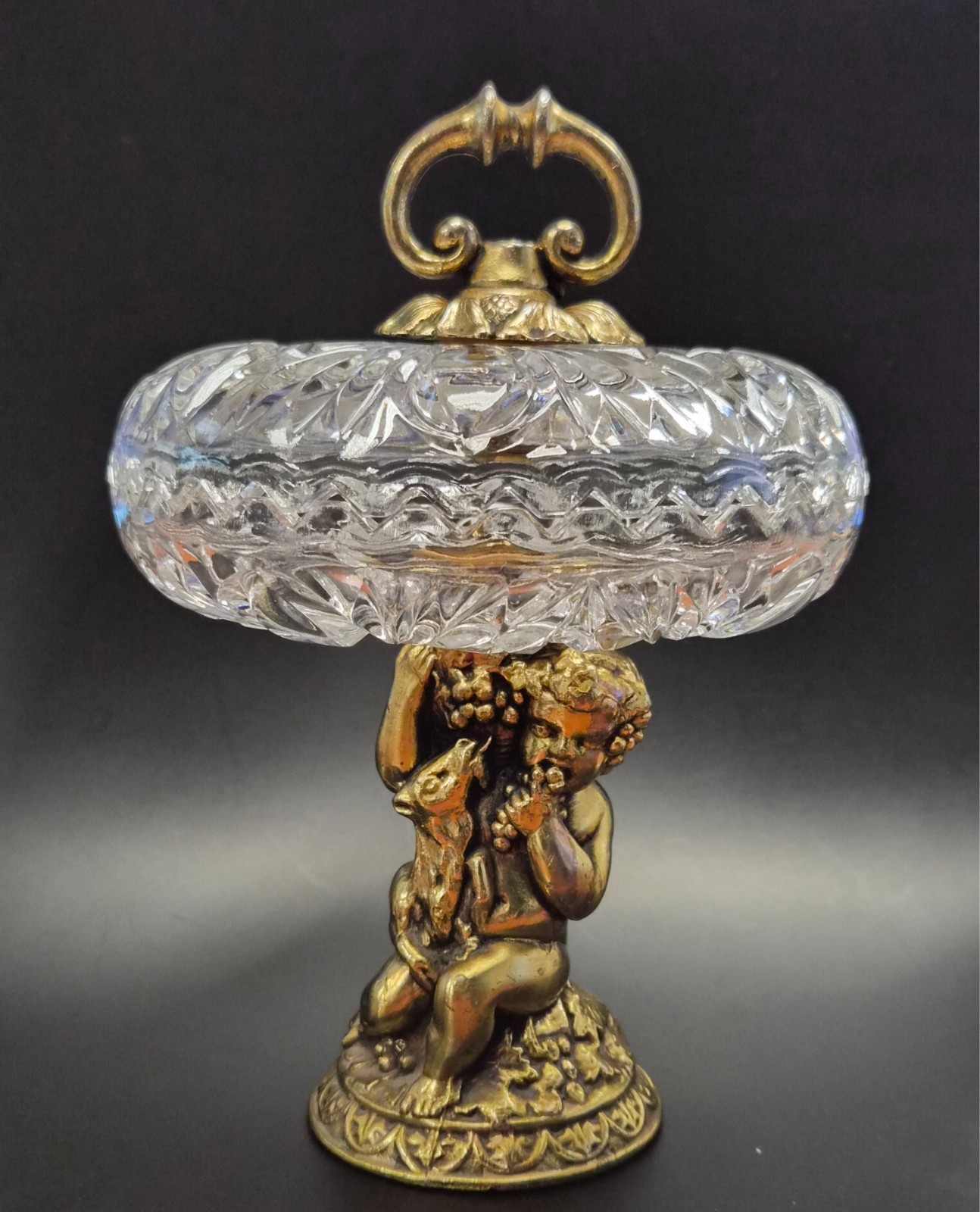 Vintage Mid Century Hollywood Regency Cherub W/ Grapes & Goat Covered Candy Dish