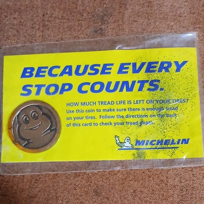 Michelin Tire Tread Depth Check Coin w/ Instruction Card, Yellow/Blue