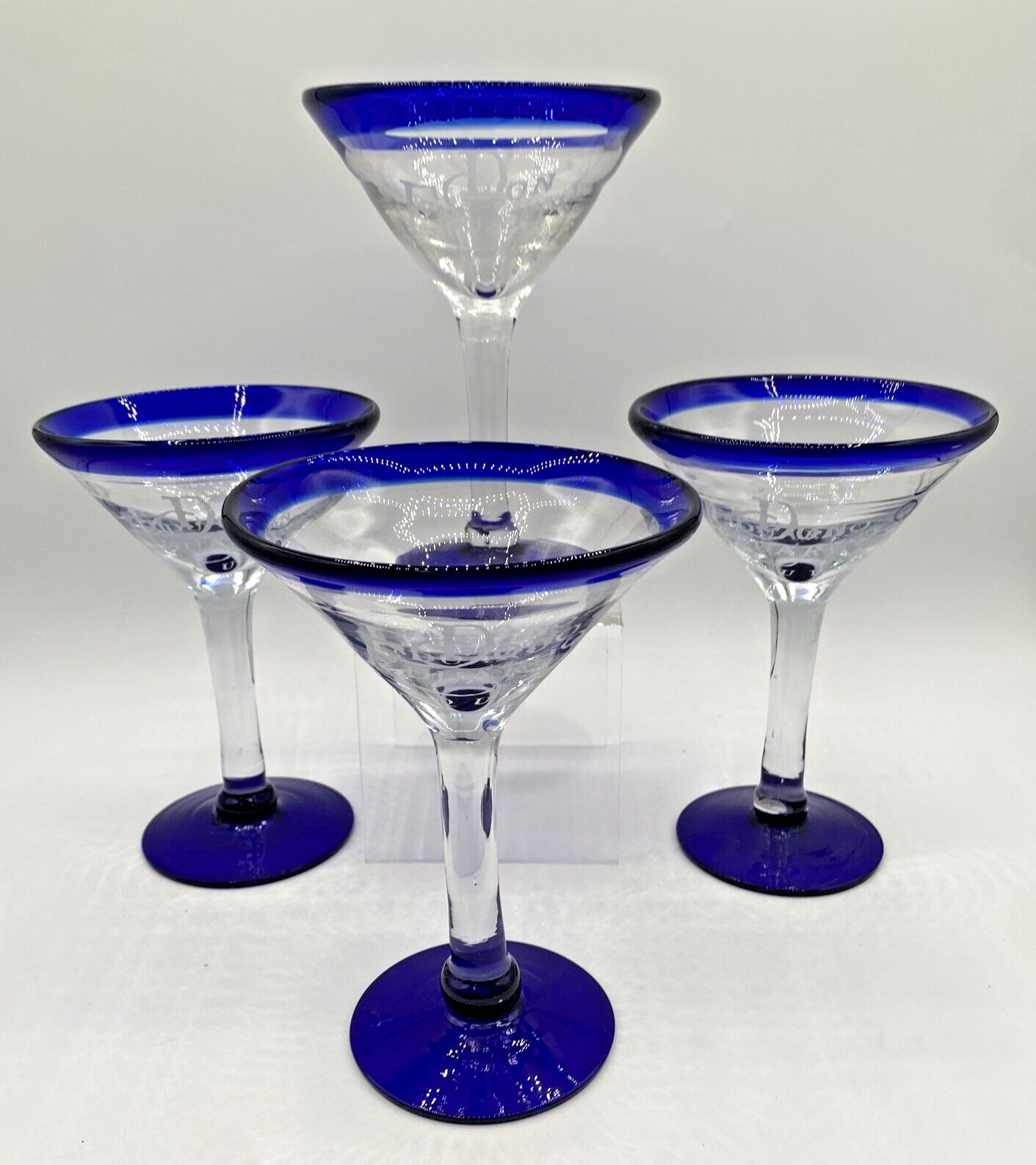 Set of 4 Tequila Margarita Glasses Don Eduardo Blue Rim 7\