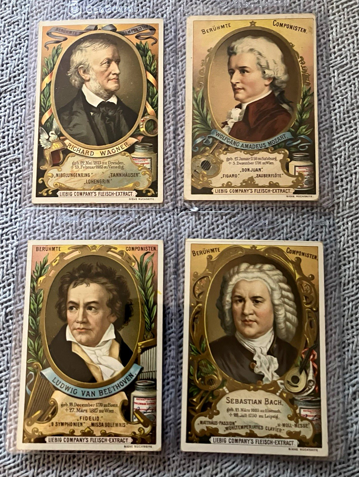 1893 Liebig 4 Rookie Card Grails: Mozart, Beethoven, Bach, Wagner (VGEX) RARE 1893 Liebig 4 Rookie Card Grails: Mozart, Beethoven, Bach, Wagner (VGEX) RARE