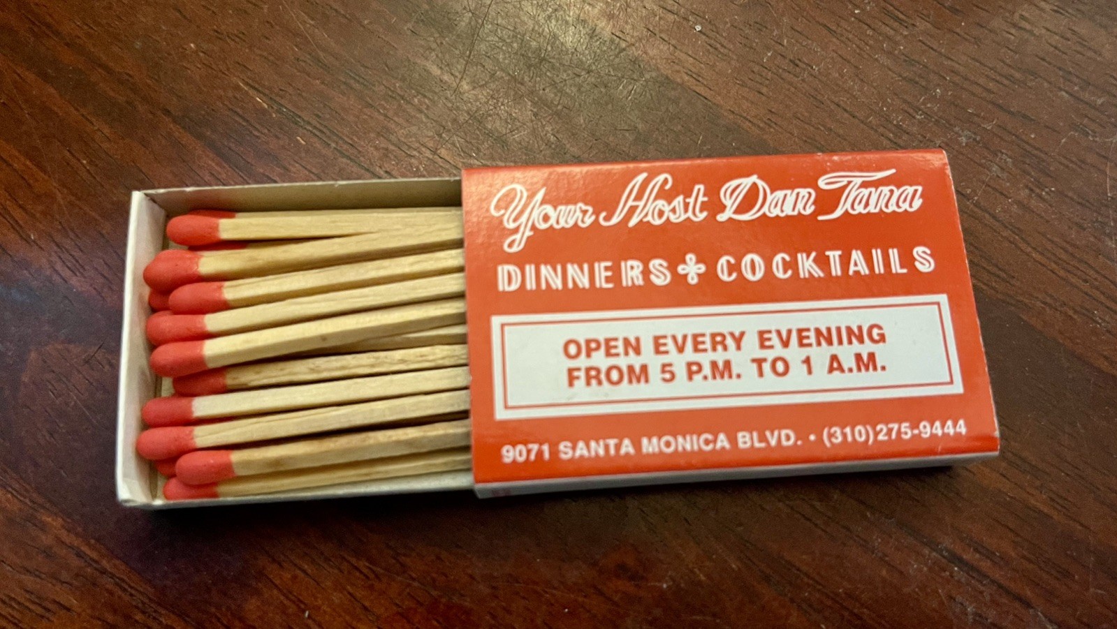 Vtg Dan Tana's Italian Cuisine Restaurant Matchbox Matches LA CA West Hollywood