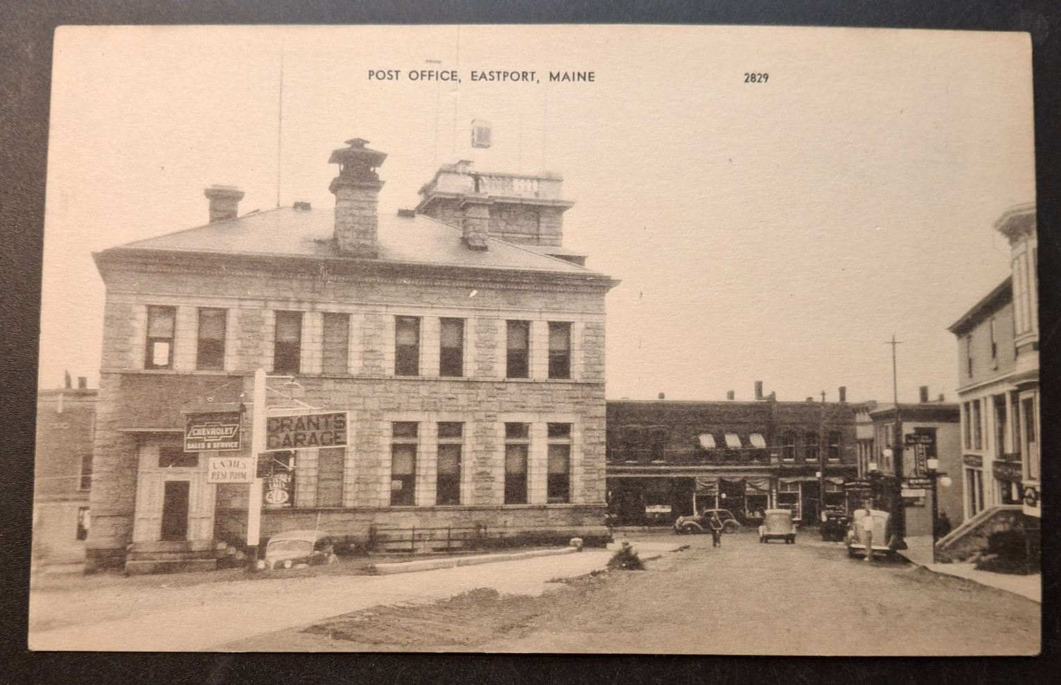 Eastport ME Grant's Chevy Garage & Post Office 1940s Postcard Eastport ME Grant's Chevy Garage & Post Office 1940s Postcard