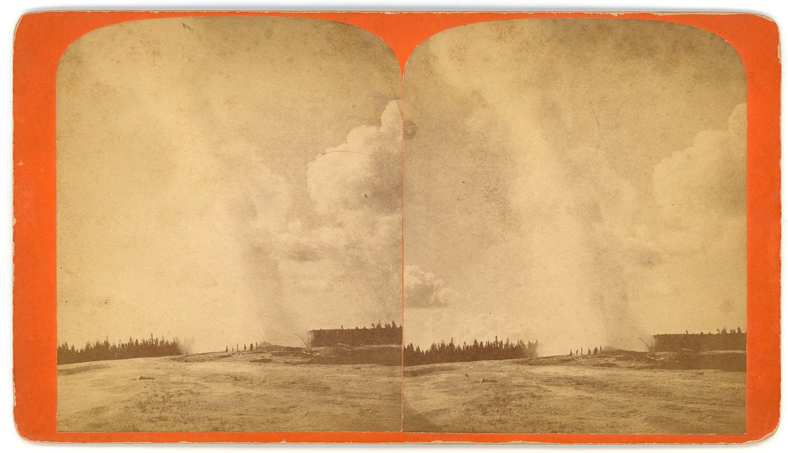 YELLOWSTONE STEREOVIEW - Old Faithful in Eruption - CR Savage 1880s