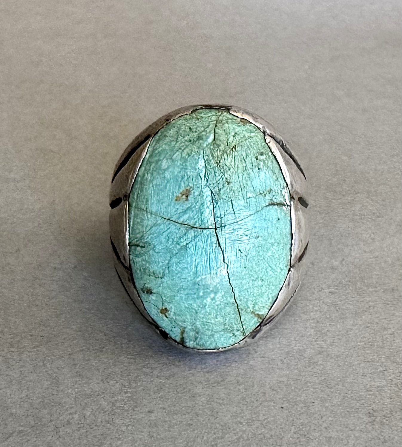 Old Pawn Navajo Sterling Silver Turquoise Ring  Size  8 1/2