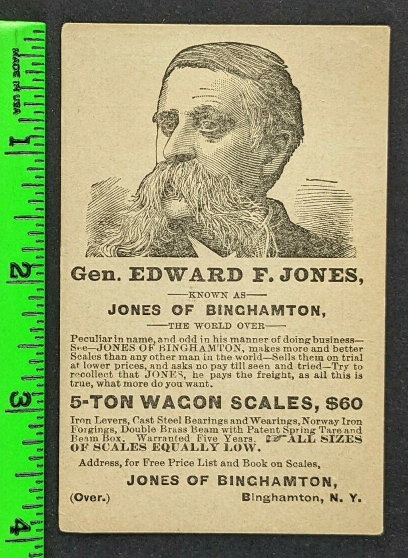 Vintage 1887 Civil War General Jones of Binghamton NY Scales Calendar Trade Card