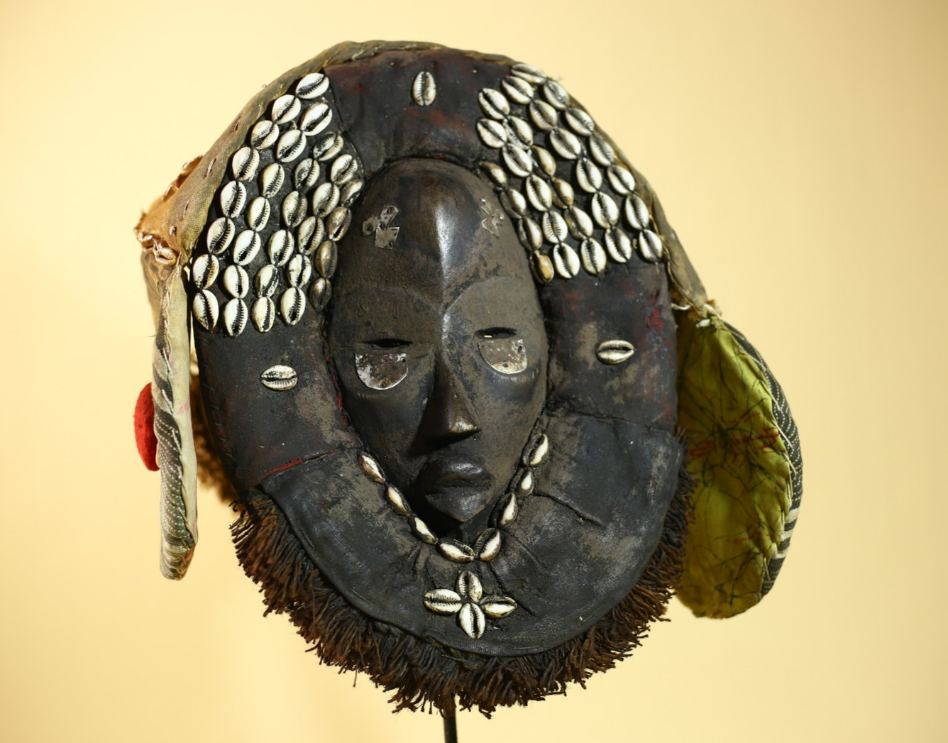 Antique Dan African Mask with Cowrie Shells Hood Tribal Ceremonial Mask-G6015
