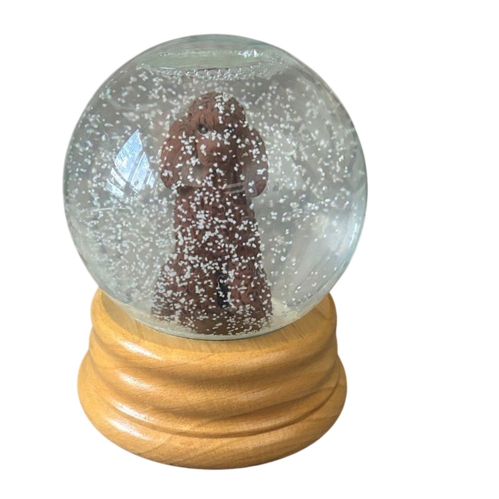 Michael Park Brown Poodle Snow Globe Glass Wood Handcrafted Vtg. GIFT GUC RARE