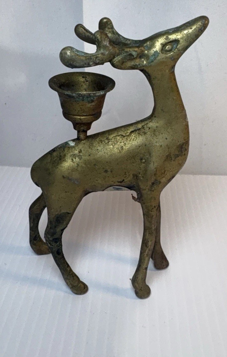 Vintage MSR Imports Brass Reindeer Candle Holder 6” Taiwan Christmas Decor Vintage MSR Imports Brass Reindeer Candle Holder 6” Taiwan Christmas Decor