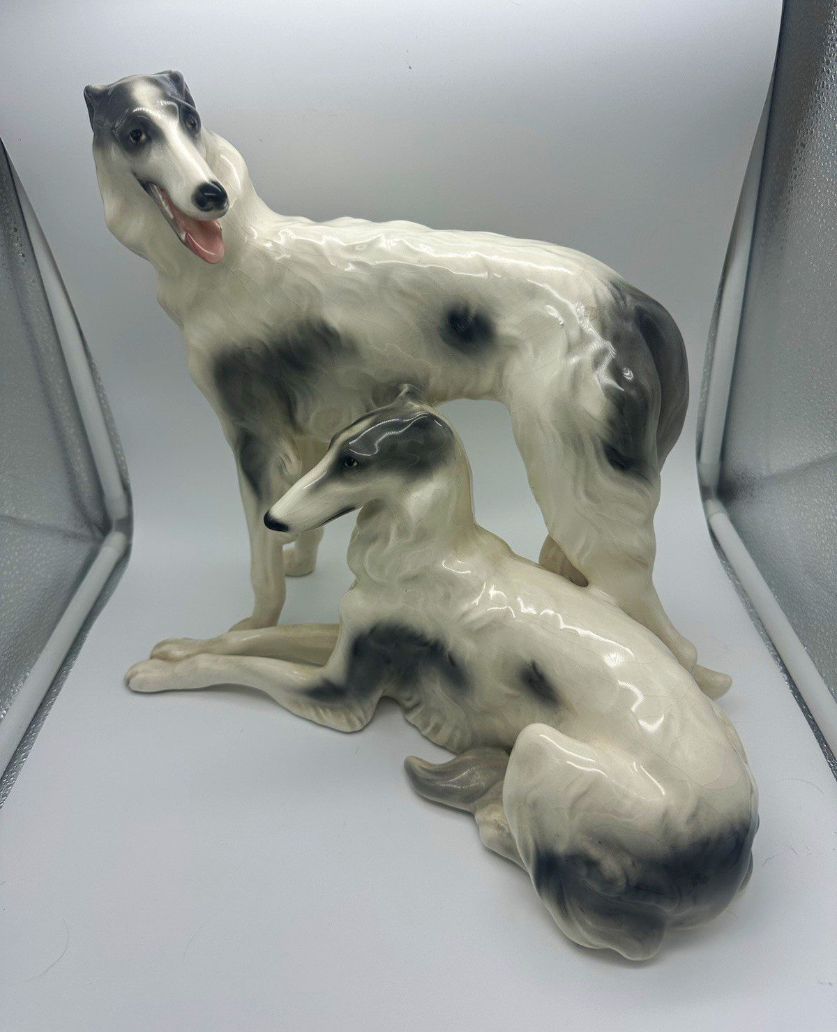Large Vintage Goldscheider Art Deco Borzoi Russian Wolfhounds Porcelain