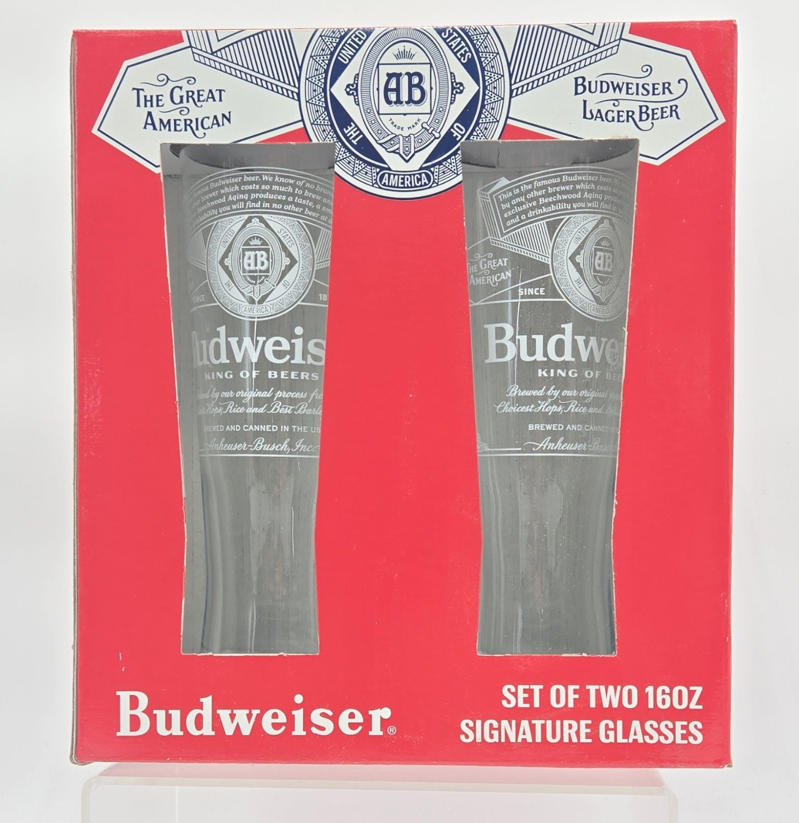 Budweiser Signature Glasses 16oz Set of 2