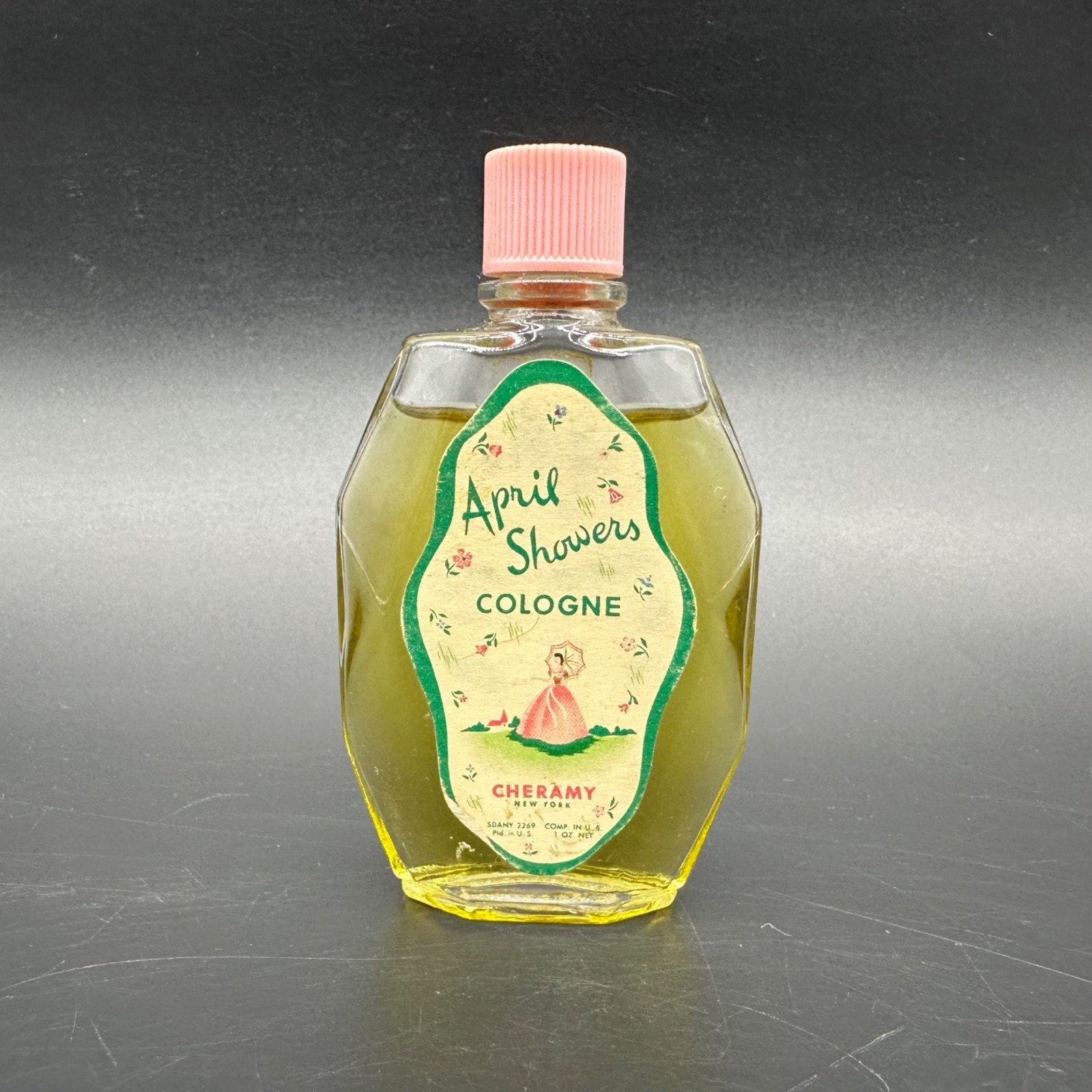 Vintage Cheramy April Showers Cologne Perfume Pink Mid Century Vanity Decor