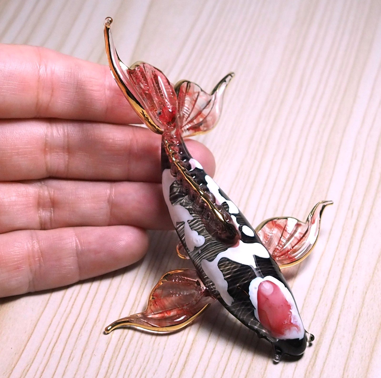 black butterfly CARP Koi Fish figurine blown glass gold trim 3.75\