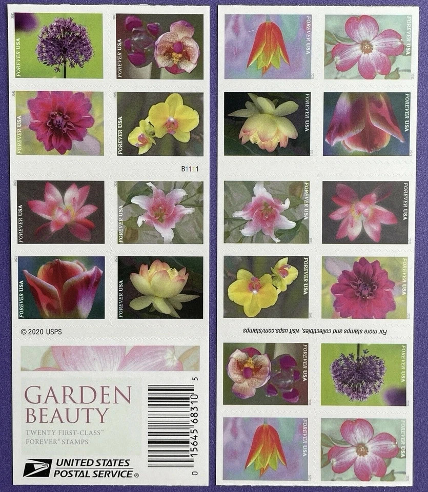 2020 Garden Beauty First-Class, 5 Booklets (100 Pcs Total) MNH