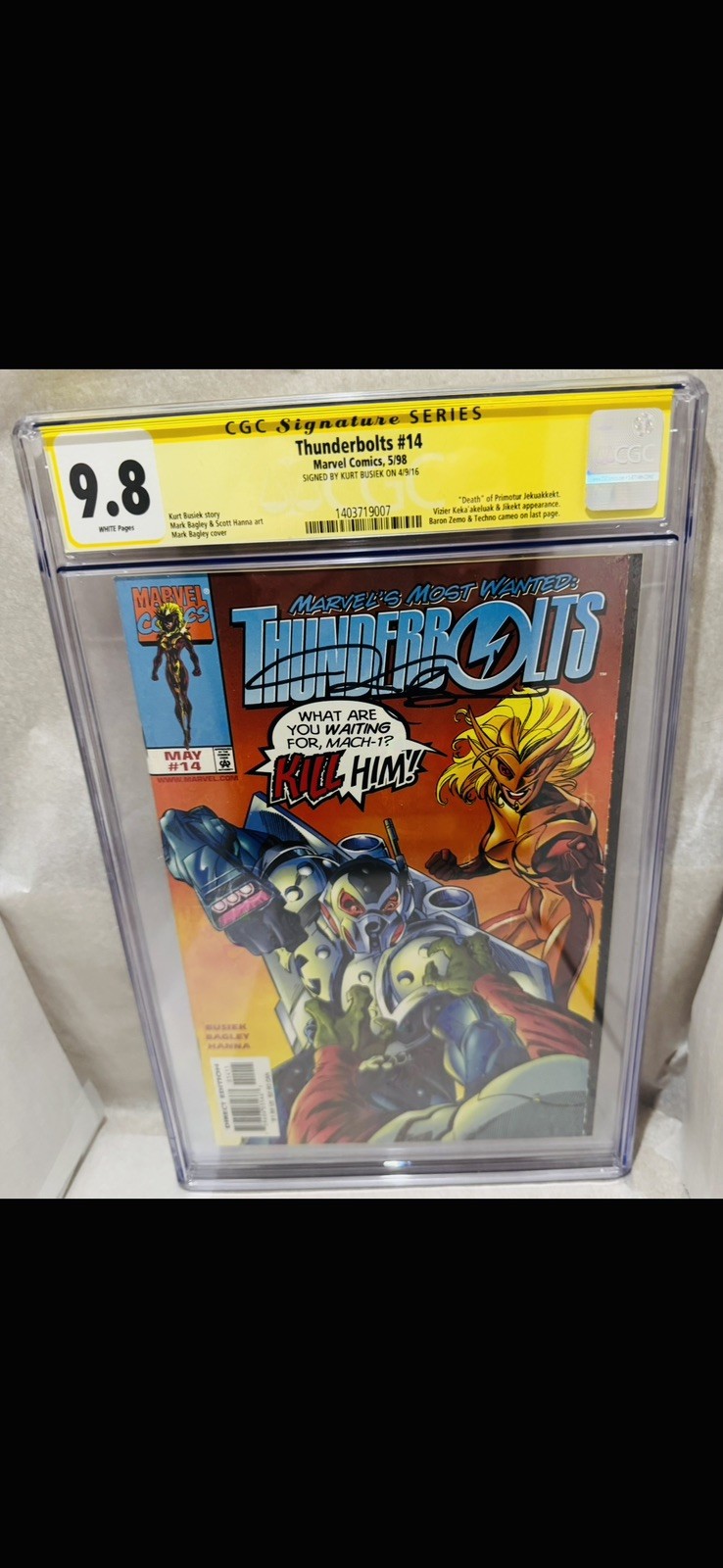Thunderbolts #14 CGC SS 9.8 Kurt Busiek Creator Signed Pop 1 Marvel 1998 MCU