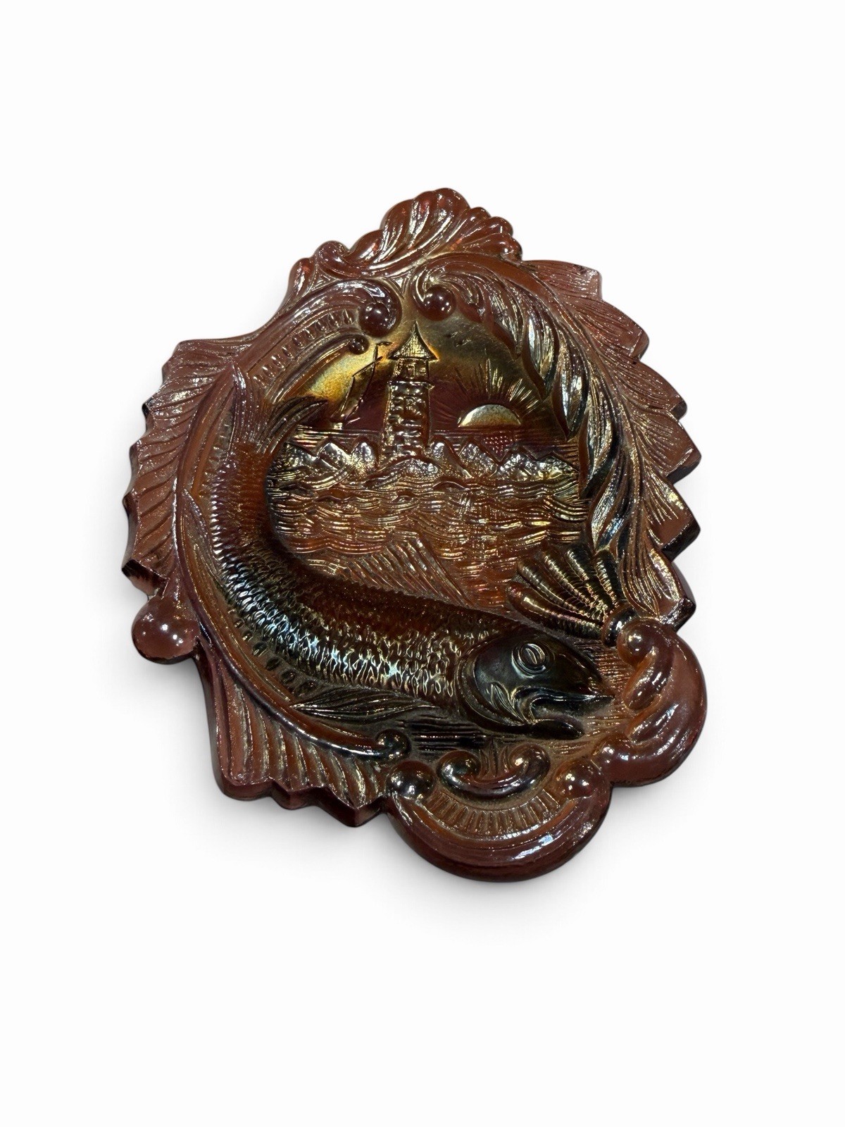 Rare Millers Burgundy Carnival Glass Seacoast Pin Tray