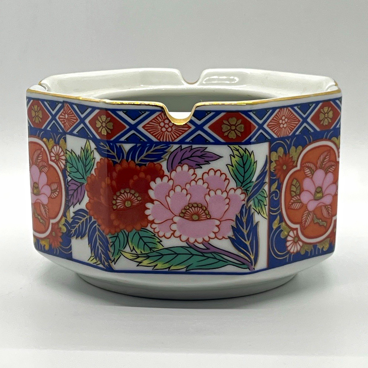 VTG Japanese Mino Ware Porcelain Ashtray Trinket Dish Imari Floral Keizan M382
