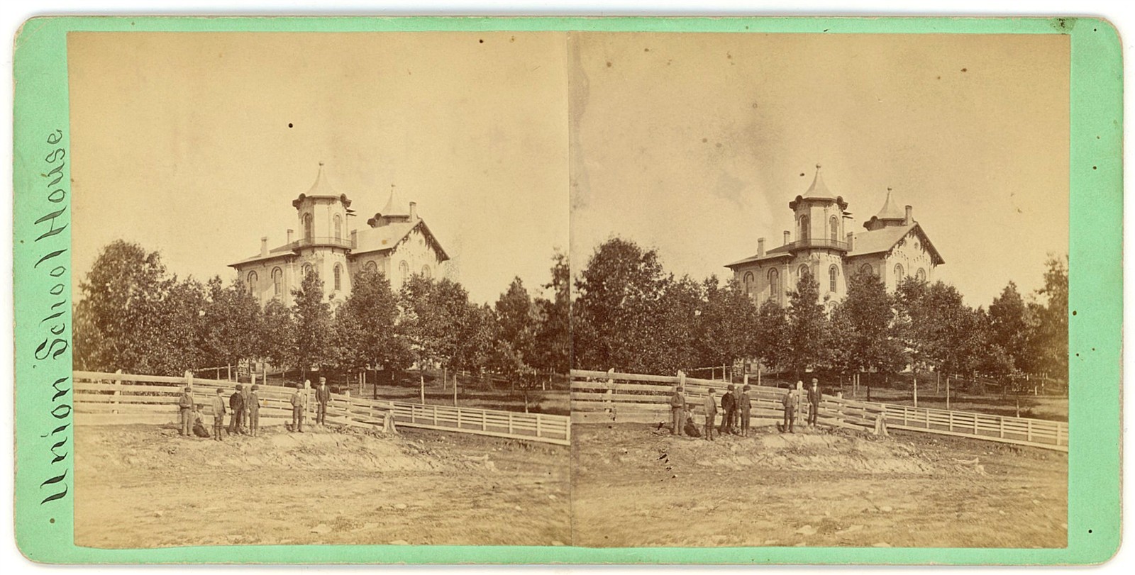 MICHIGAN STEREOVIEW - Ionia - Union School House - Smith & Lowe 1870s RARE