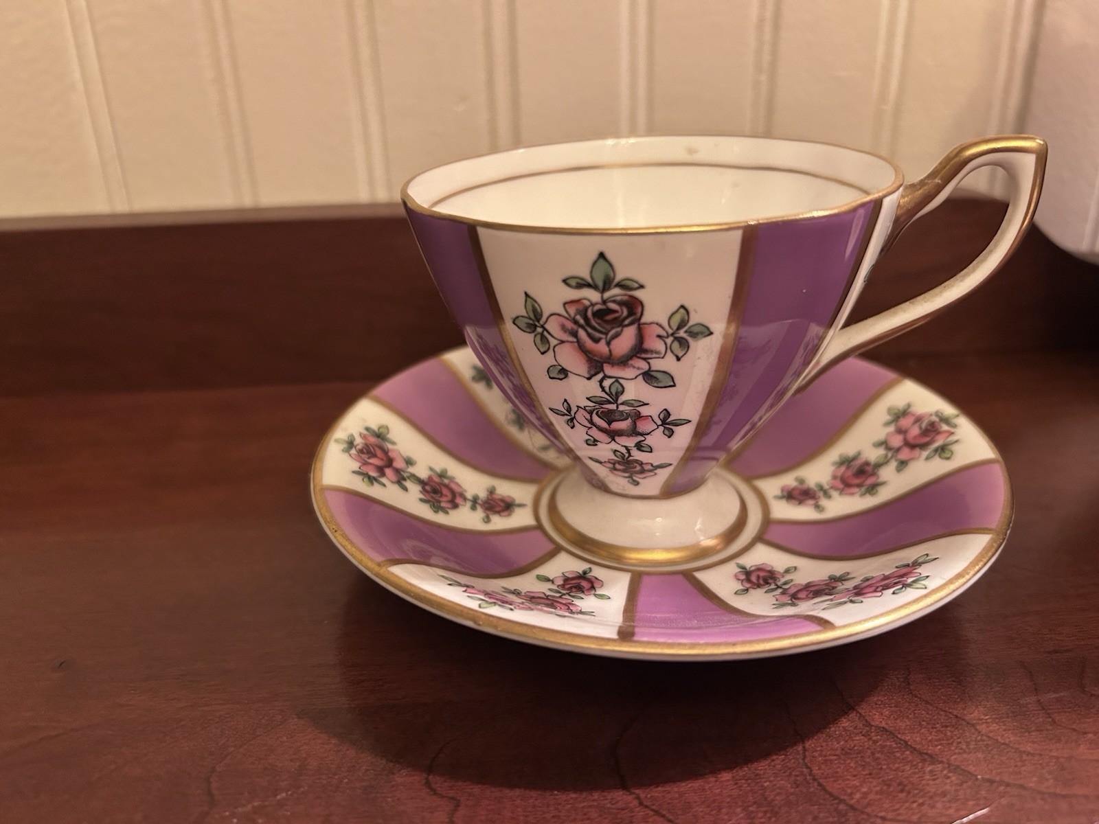 Vintage T&k Rosemary Bone China England Teacup Saucer Set