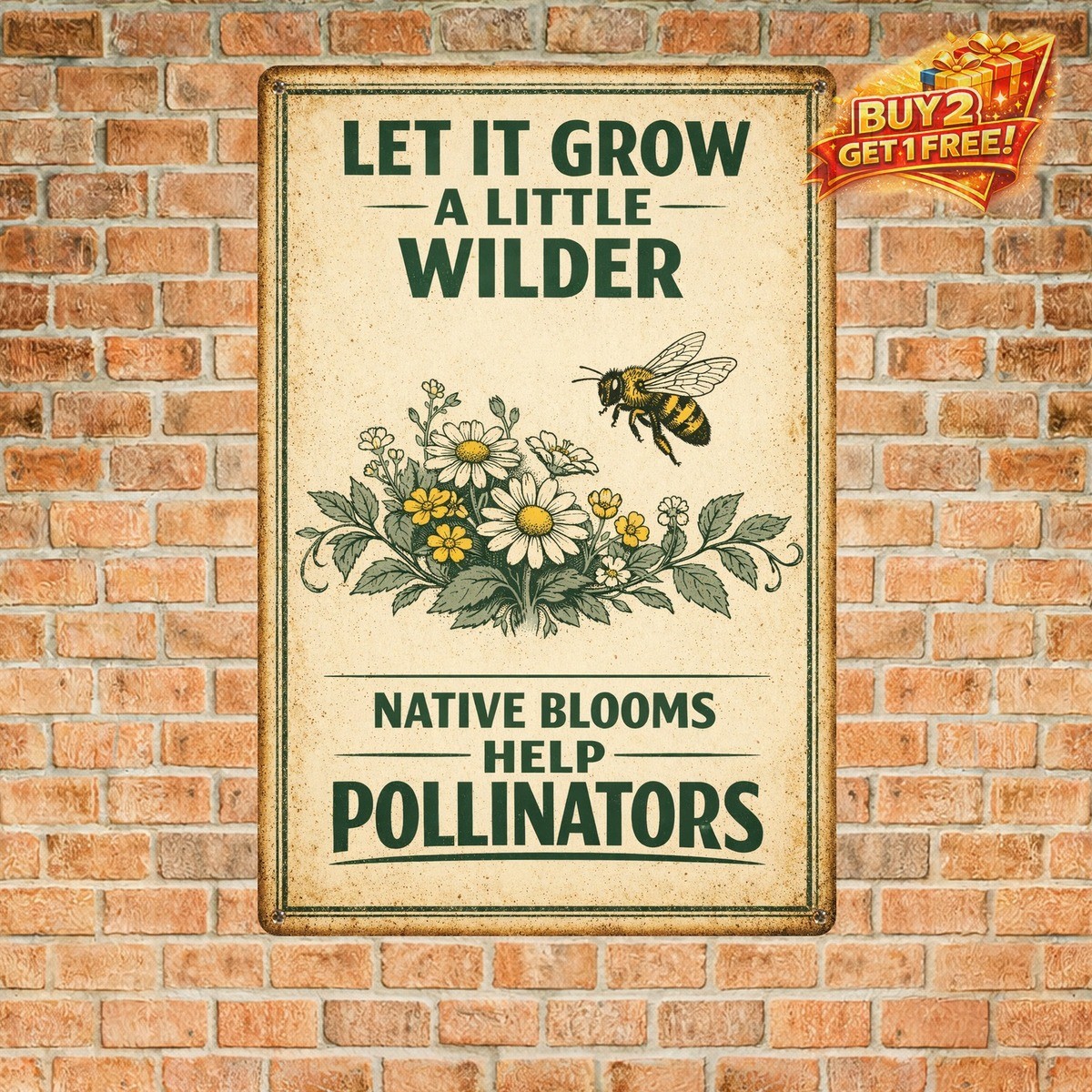 Save The Bees Pardon The Weeds Pollinator Garden Sign 8x12 Vintage Tin Sign