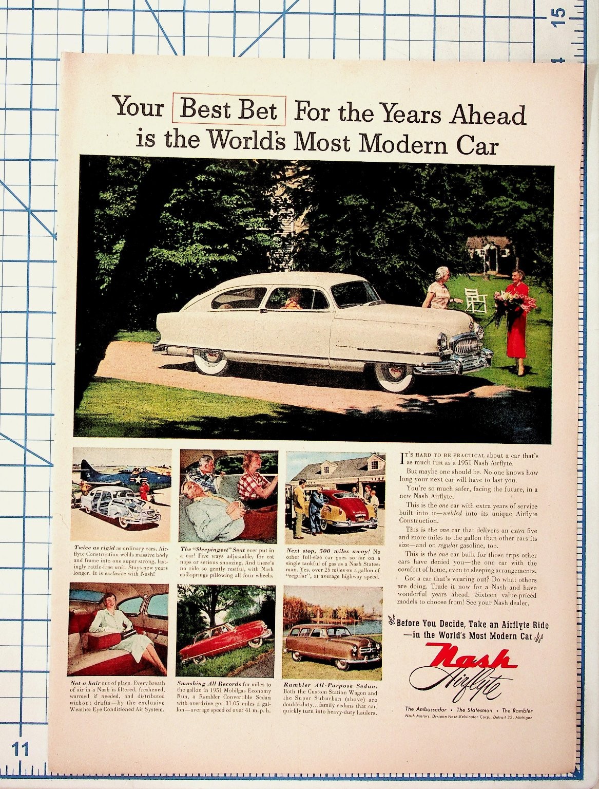 1951 Nash Airflyte Vintage Car Ad Ambassador Statesman Rambler Magazine Print 1951 Nash Airflyte Vintage Car Ad Ambassador Statesman Rambler Magazine Print