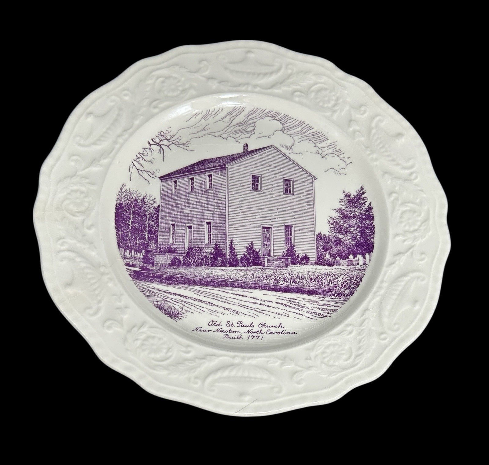 Adam Antique Steubenville St Paul’s Church North Carolina 10” Plate Ivory Violet