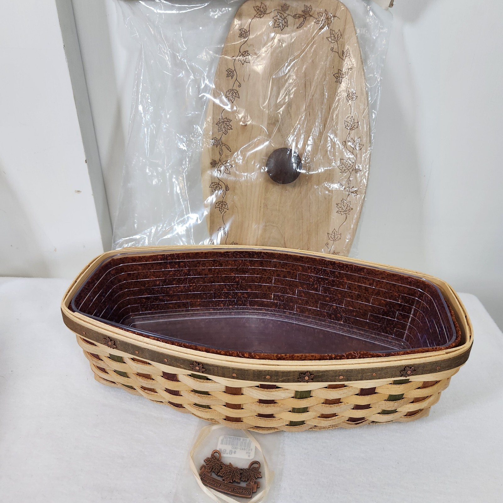 Longaberger 2007 ACT Heritage Days Basket+Protector+Liner+Lid+Copper Tie On NOS