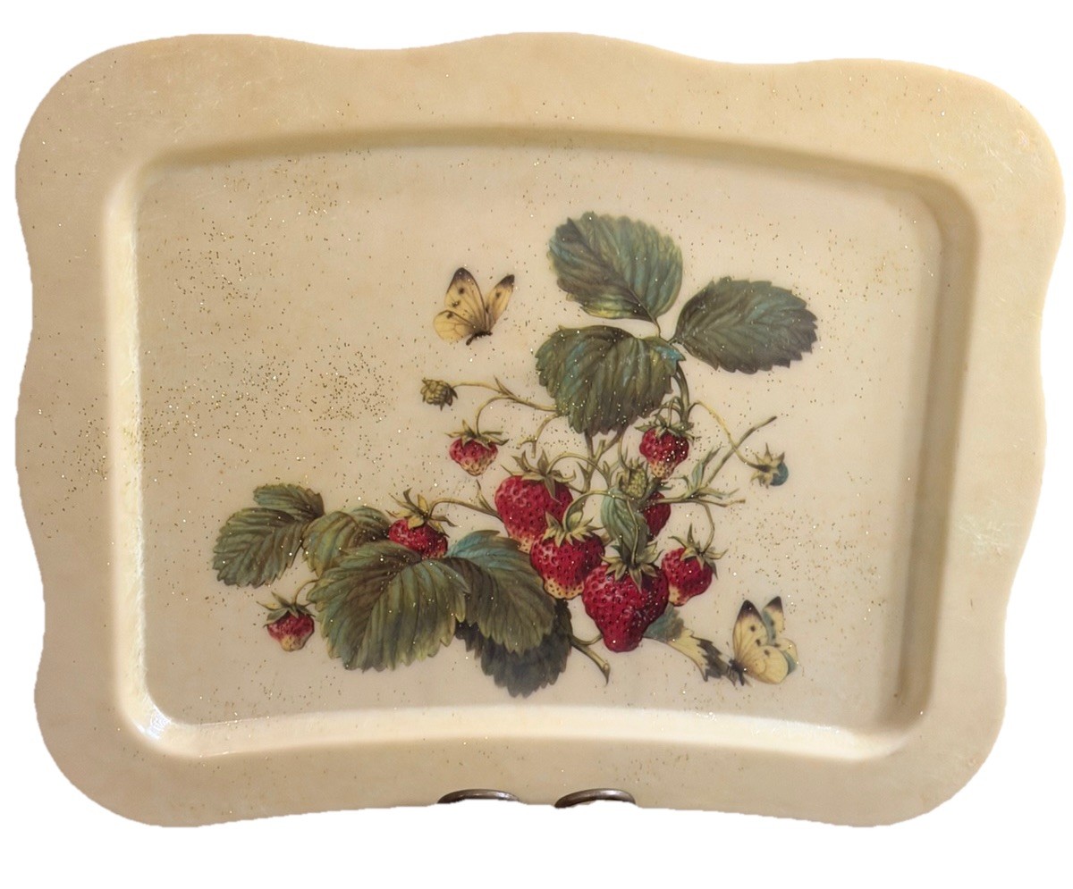 MCM Quaker Industries Yellow Tray  Strawberry Butterfly Design Glitter Set Of 4
