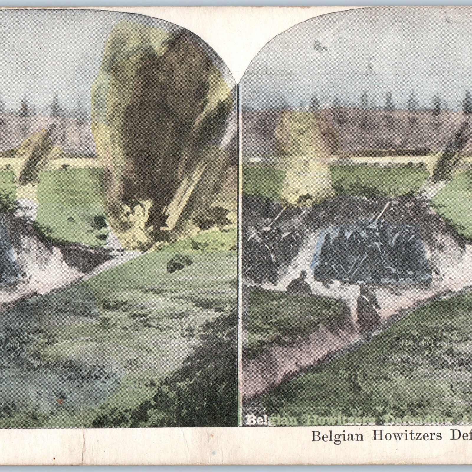 c1910s WWI Belgian Howitzer Artillery Antwerp Belgium Stereoview Military V34