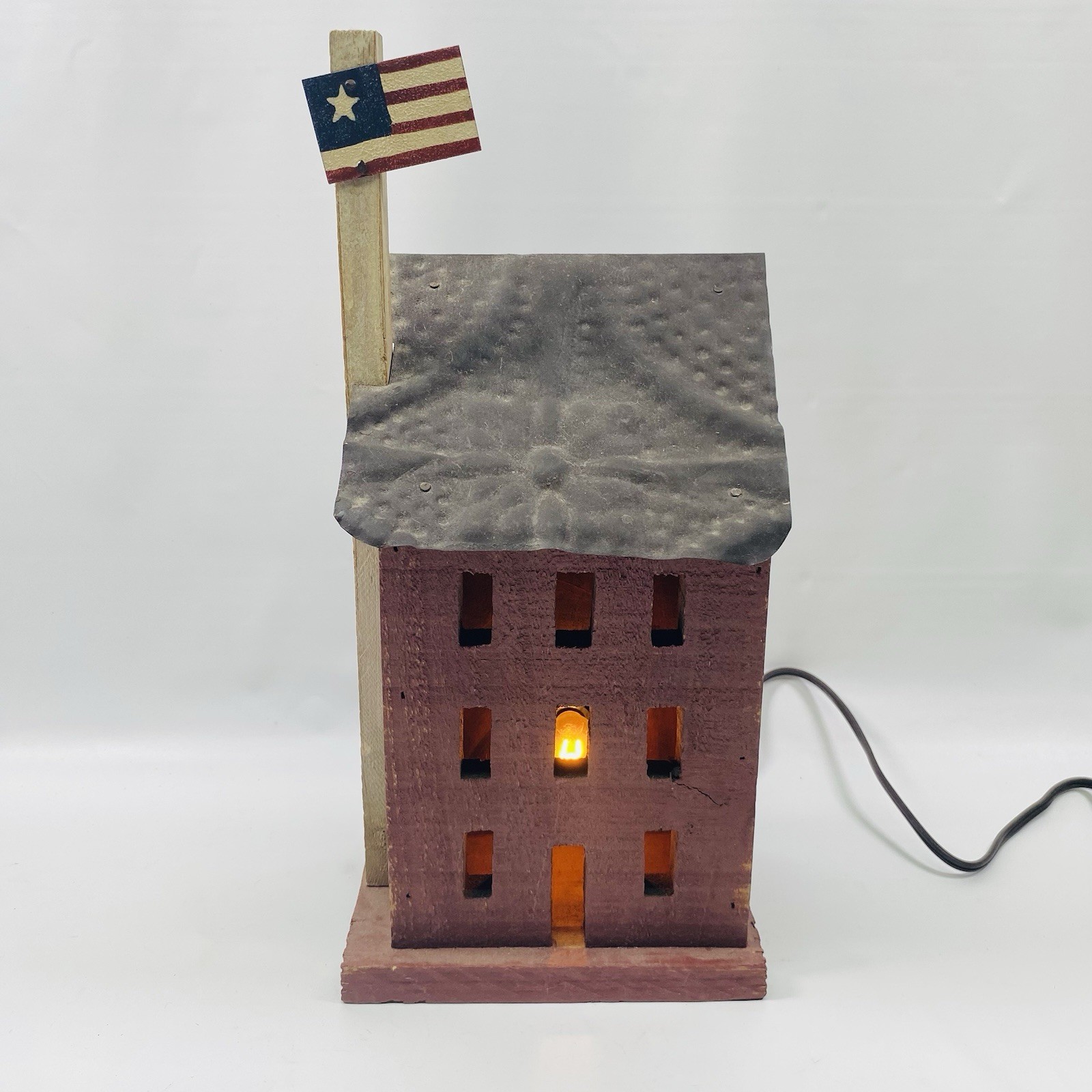 Primitive Wooden House Decor American Flag Rustic Folk Art Country Americana