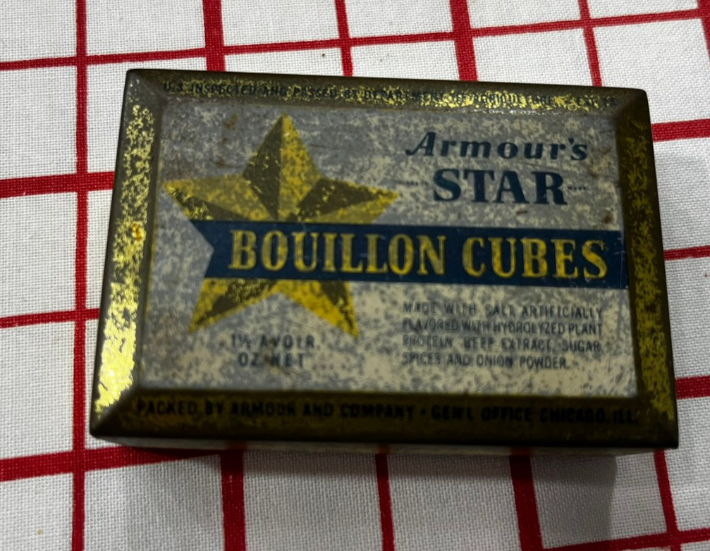 Vintage Armour's Bouillon Cubes Tin Chicago 1-1/2 oz Small Spice Can Litho Box