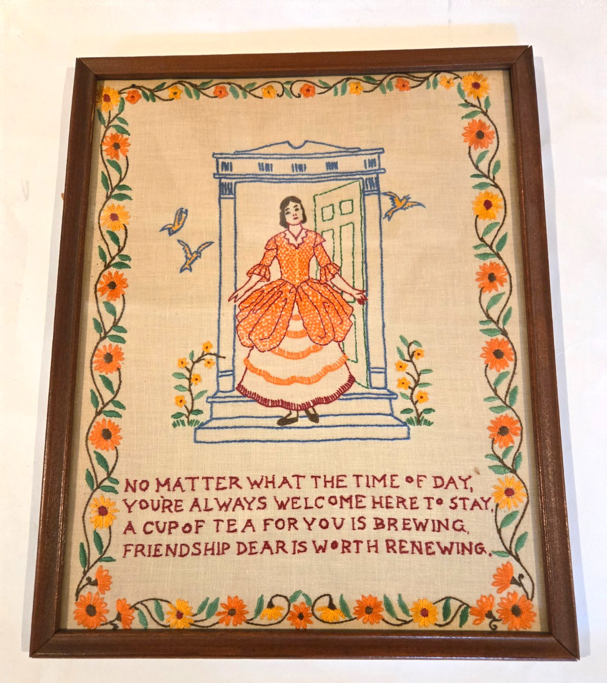 Embroidered Sampler Framed Friendship Motto
