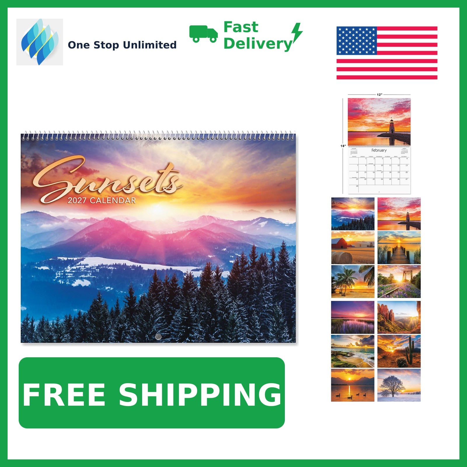 Current 2027-2028 Wall Calendar | Sunsets, 9