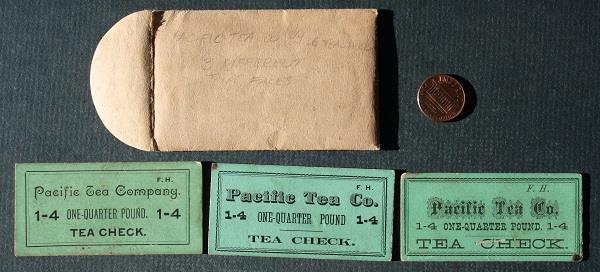 Pacific Tea Company Quarter Pound Tea Check THREE Card Set 1880-90s Era A&P +