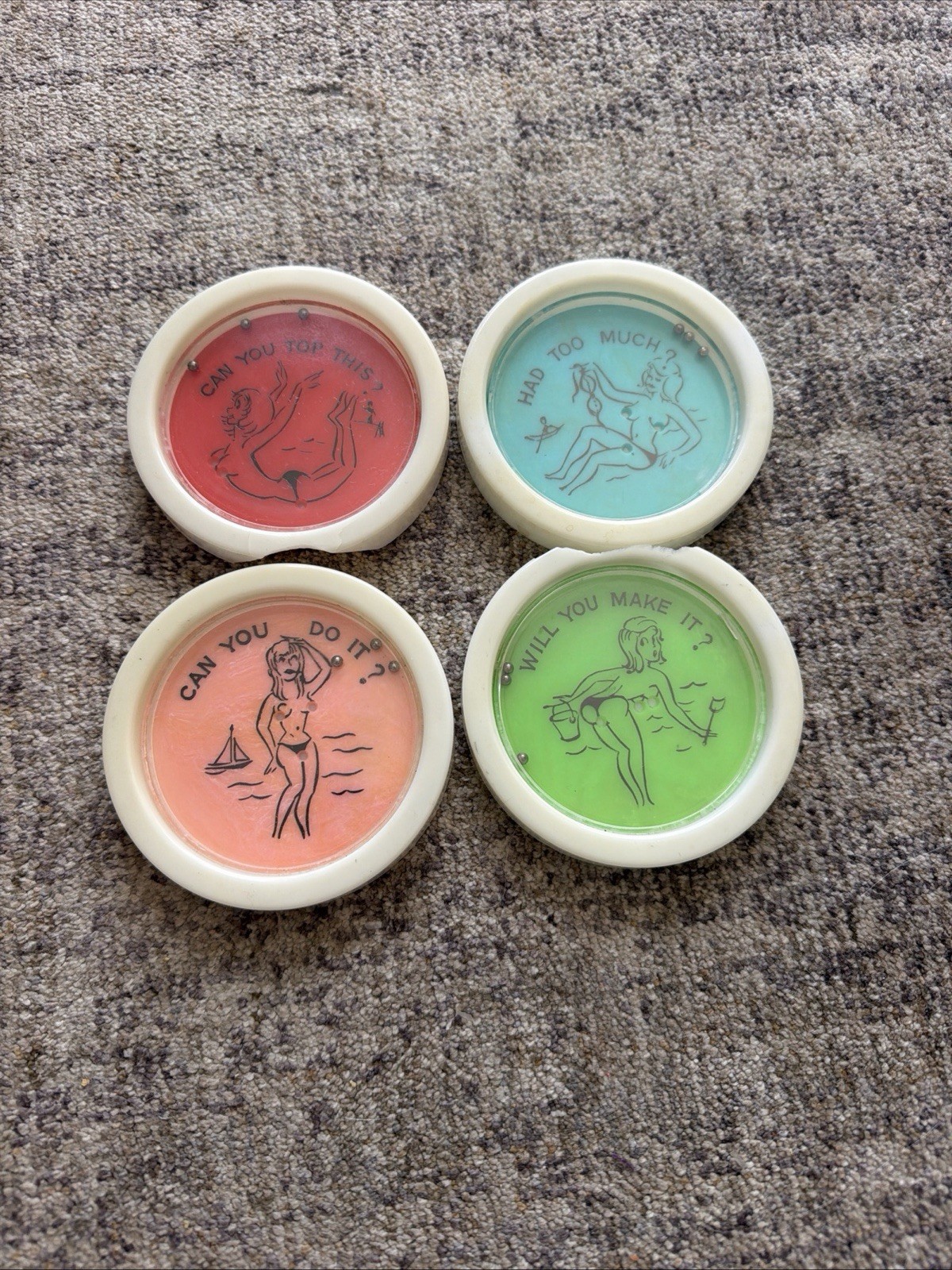 Vintage Retro Barware Games Novelty Adult Coasters Set Of Four