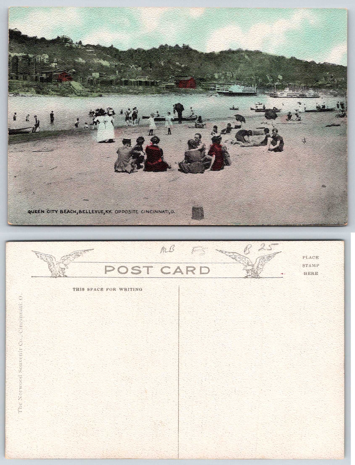 Bellevue Kentucky QUEEN CITY BEACH & STEAMSHIPS ON CINCINNATI SIDE Postcard U132