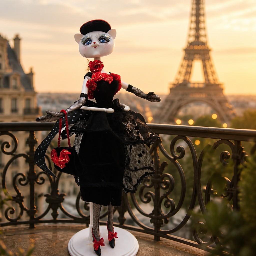 Glamour Kitty Cat Figurine Boudoir Paris Fashion Doll  12.25\