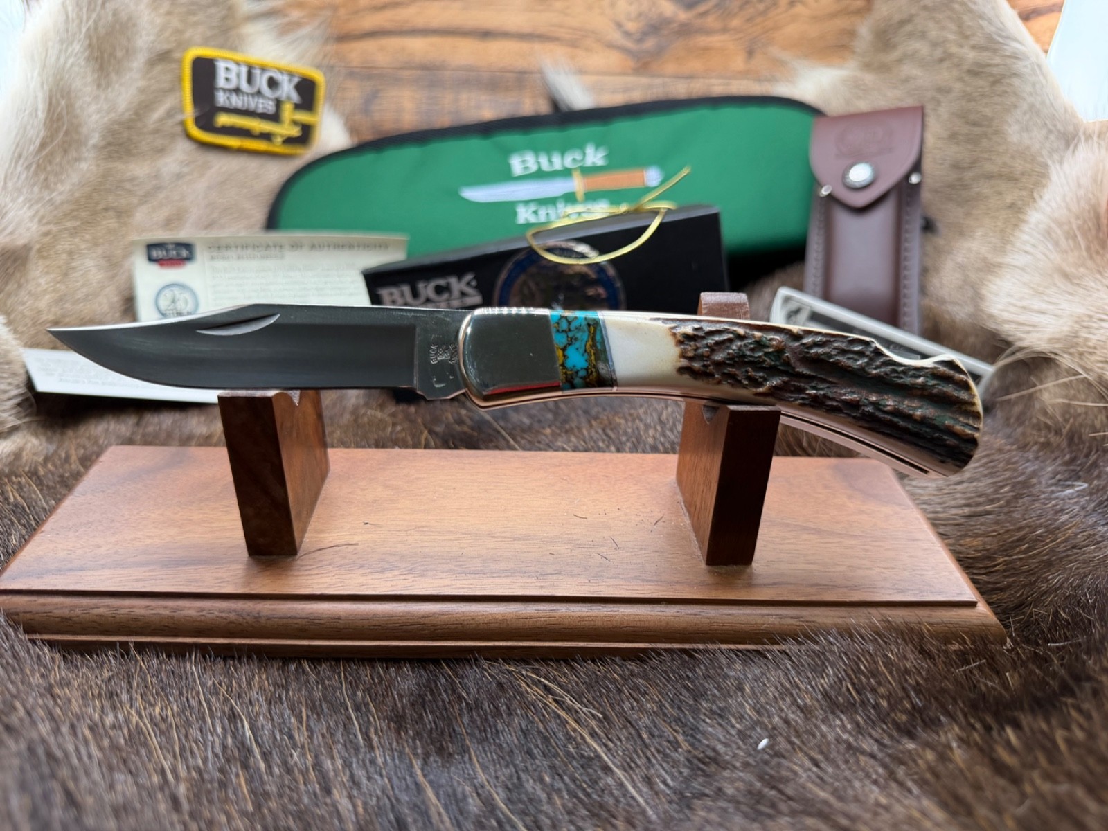 Buck  110 Knife Stag Handle Stainless Blade & Feature Leather Sheath Mint In Box