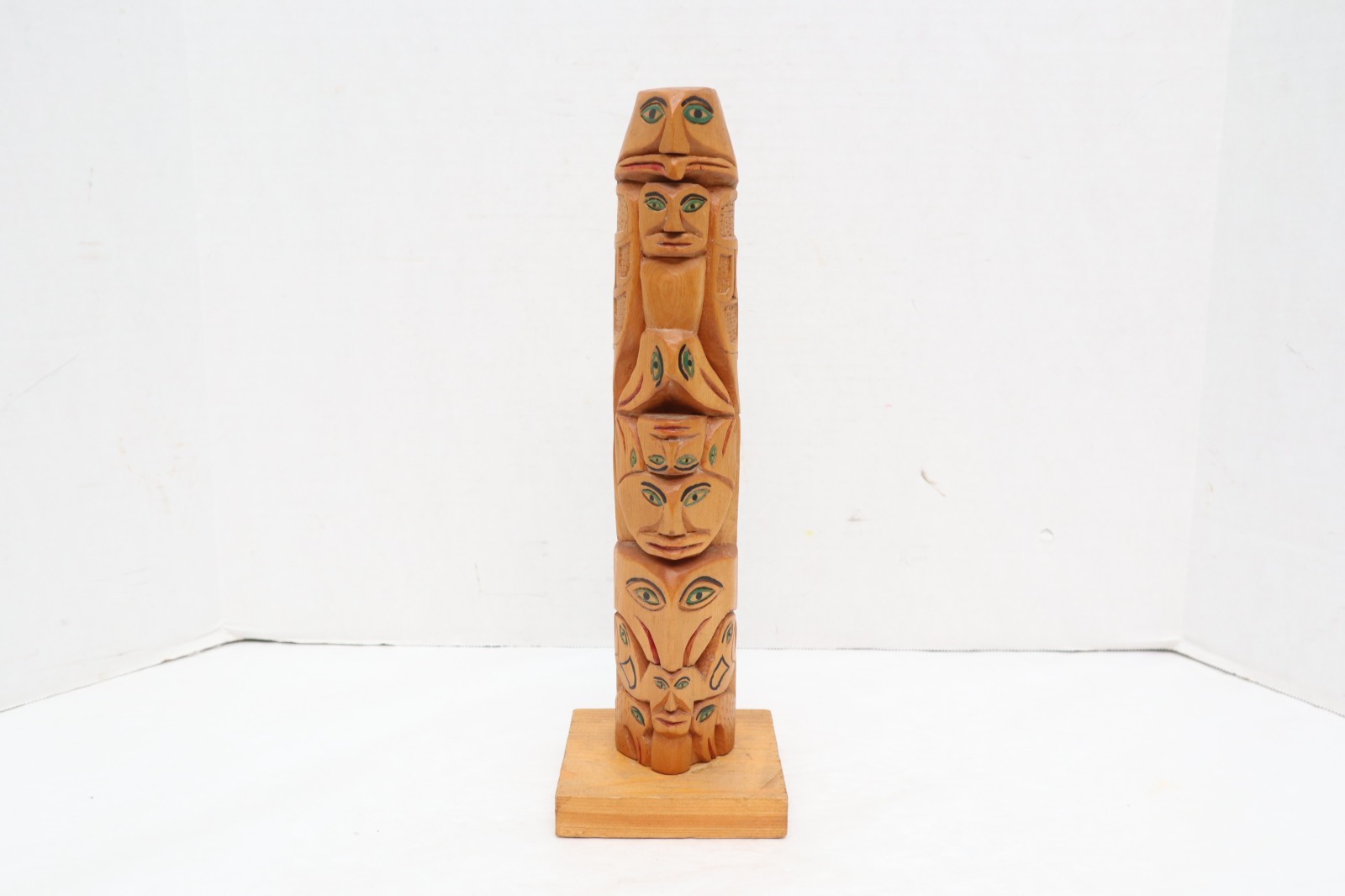 Vintage Northwest Coast Native American Hand Carved Wood Totem Pole 15.5\