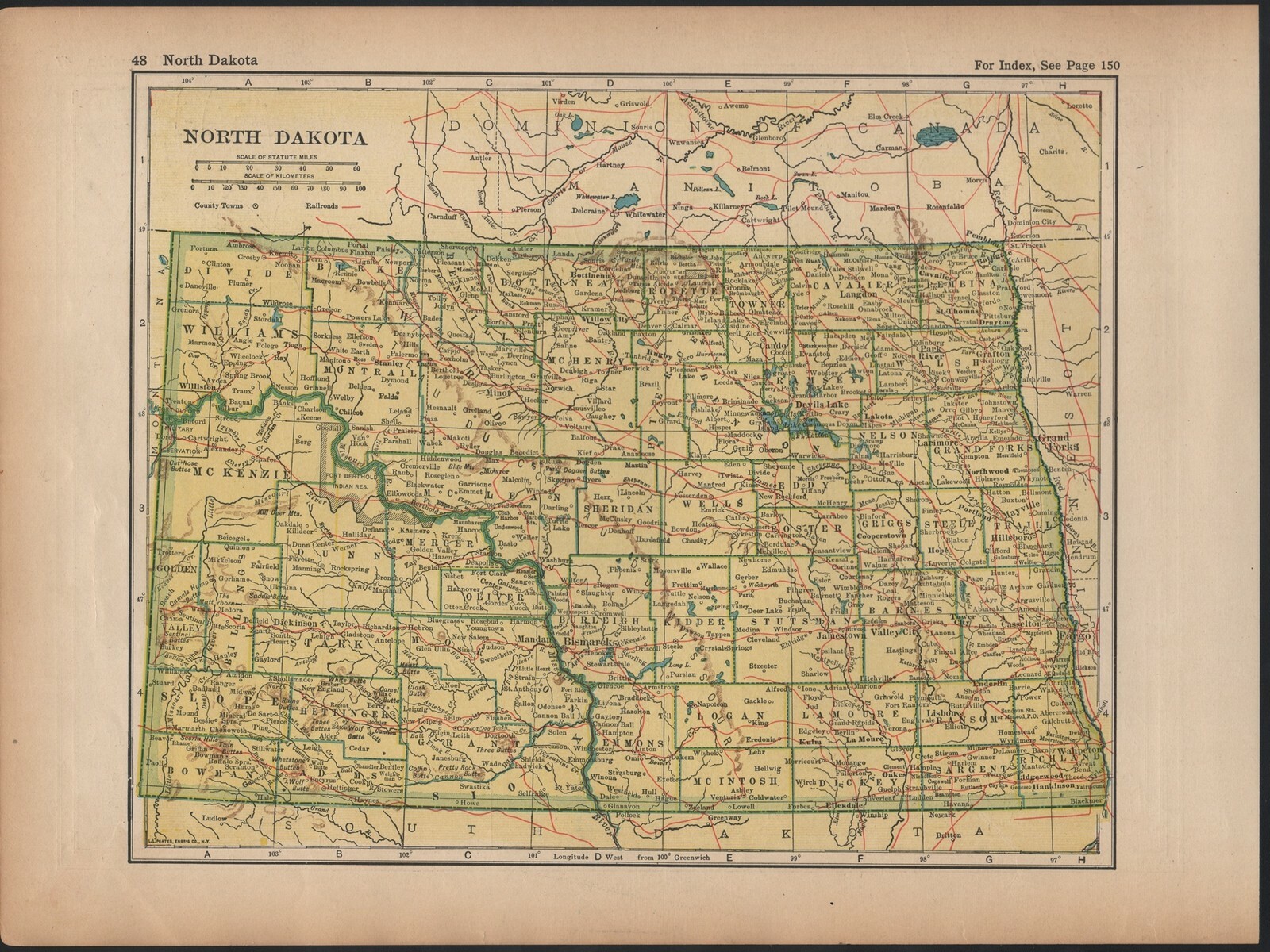 North Carolina - North Dakota Original 1922 Atlas Map Page