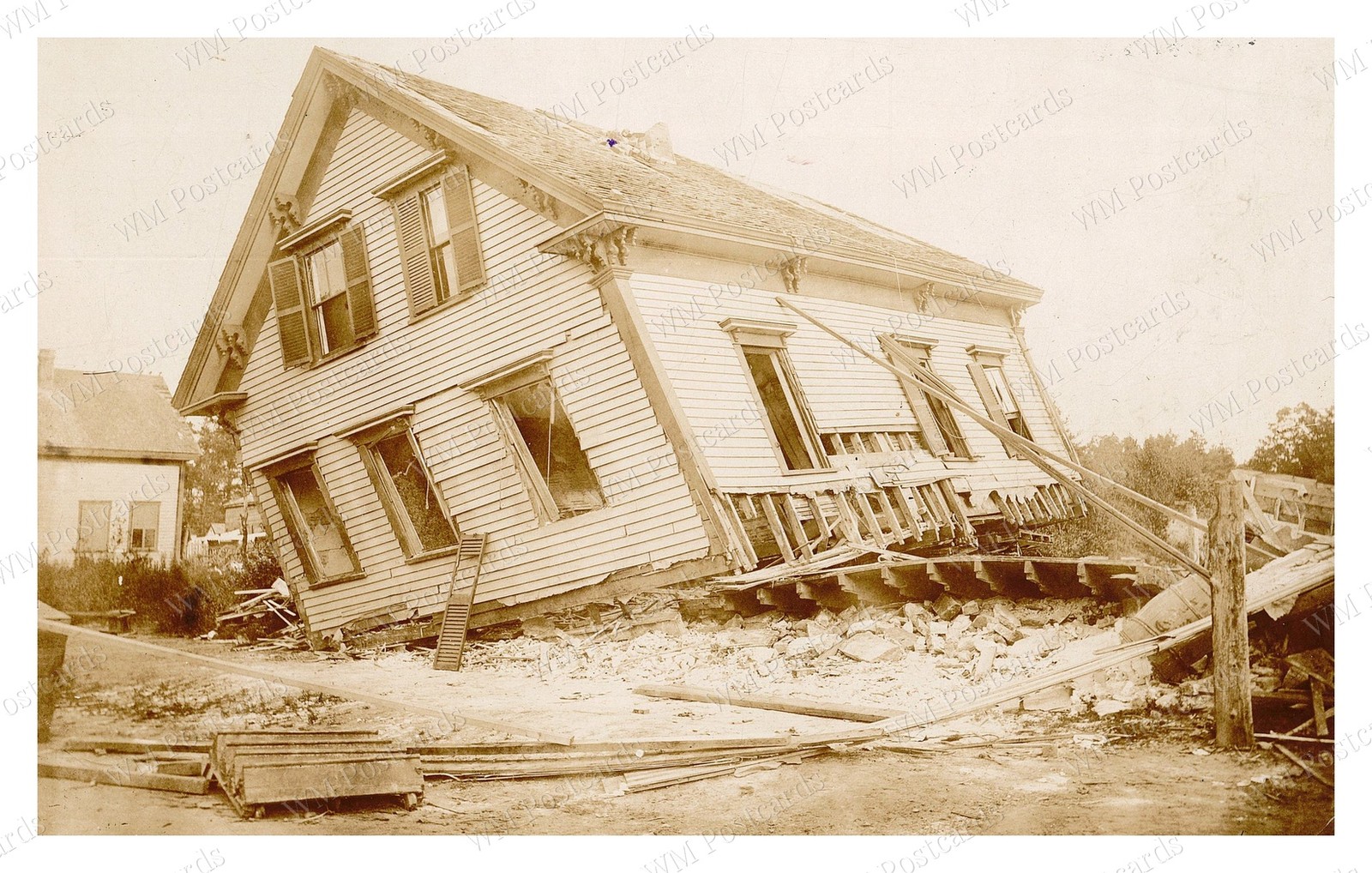 Lawrence Massachusetts 1890 House Raised on Cribbing Standard Postcard Lawrence Massachusetts 1890 House Raised on Cribbing Standard Postcard