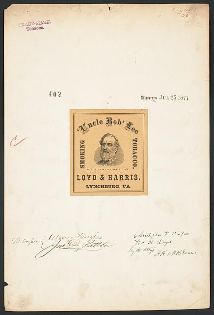 Photo:Lynchburg Virginia 1871 Uncle Bob Lee Tobacco Label Winfree Loyd