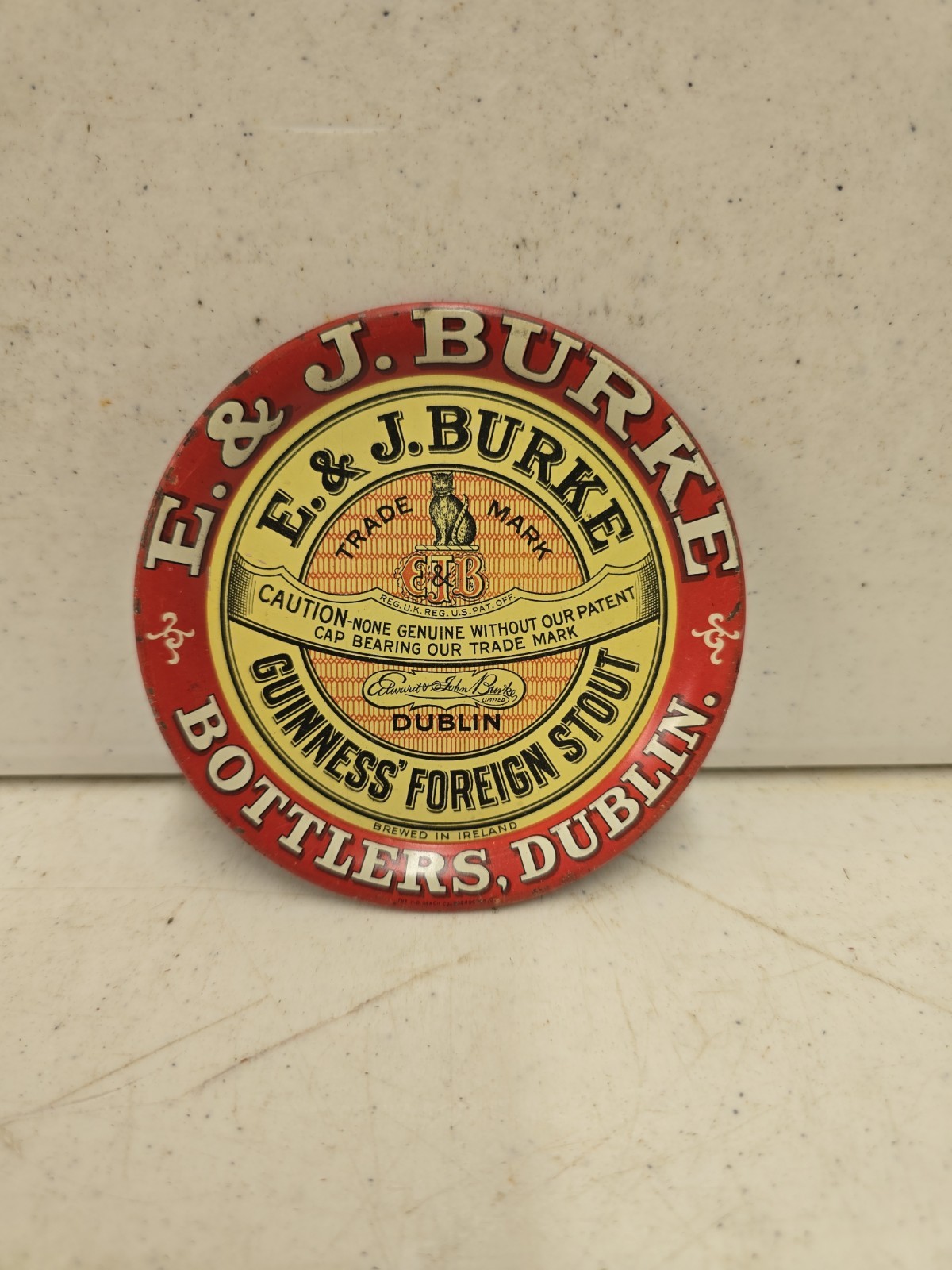 Antique Pre-Pro E&J Burke Dublin Guinness Stout Advertising Tin Litho Tip Tray